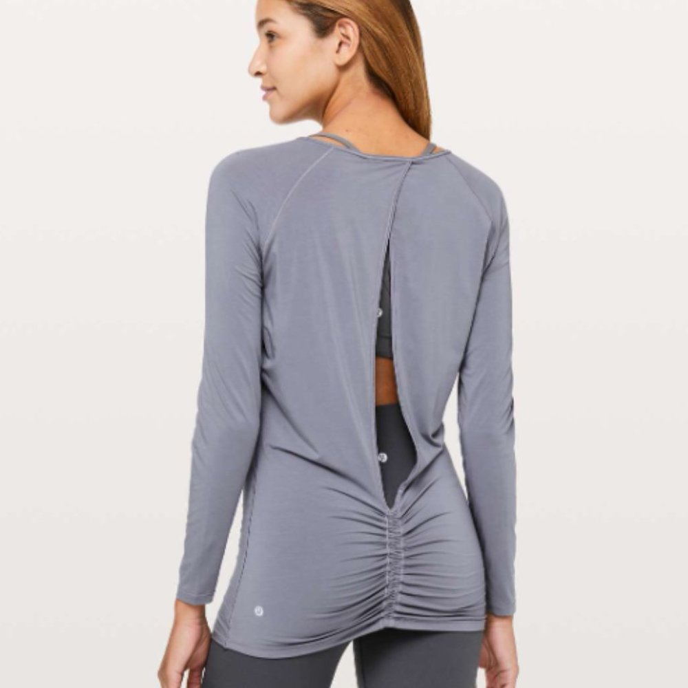 LULULEMON Deep Stretch Long Sleeve Open-Back Ruched Top - Grey